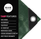PROTARP Extreme Heavy Duty 22 Mil Tarp Cover, Waterproof, UV Resistant, Rip and Tear Proof, Poly Tarpaulin with Reinforced Edges for Roof, Camping, Patio, Pool, Boat. (Green/Black 16′ X 20′)