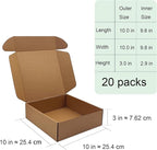 10x10x3 inch Shipping Boxes，Bulk 20 Pack，Brown Corrugated Mailers Cardboard Literature Mailer Box for Packaging Business, Mailing,Moving and Storage，Small Gift Boxes for Wrapping Mailing Present