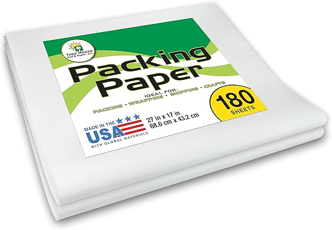 Tree House Packing Paper for Moving – 180 Newsprint Packing Paper Sheets – 27” x 17” Paper for Packing Dishes, Shipping, and Moving Supplies – Recyclable Movers’ Paper – Made in USA