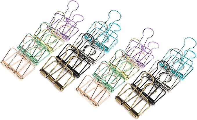 16 Pcs Hollow Binder Clips - 8 Colors Skeleton Design Paper Clamps for Office School Home Use, Organize Documents Files Notes(M,1.3x1.5in)