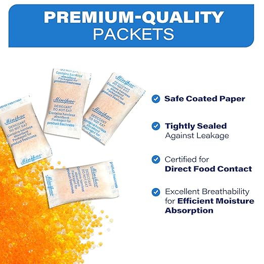 LotFancy Silica Gel Packets, 300 Packs 0.5 Gram, Indicating Desiccant Dehumidifier Packets, Moisture Absorber Bags for Spices Jewelry Shoes