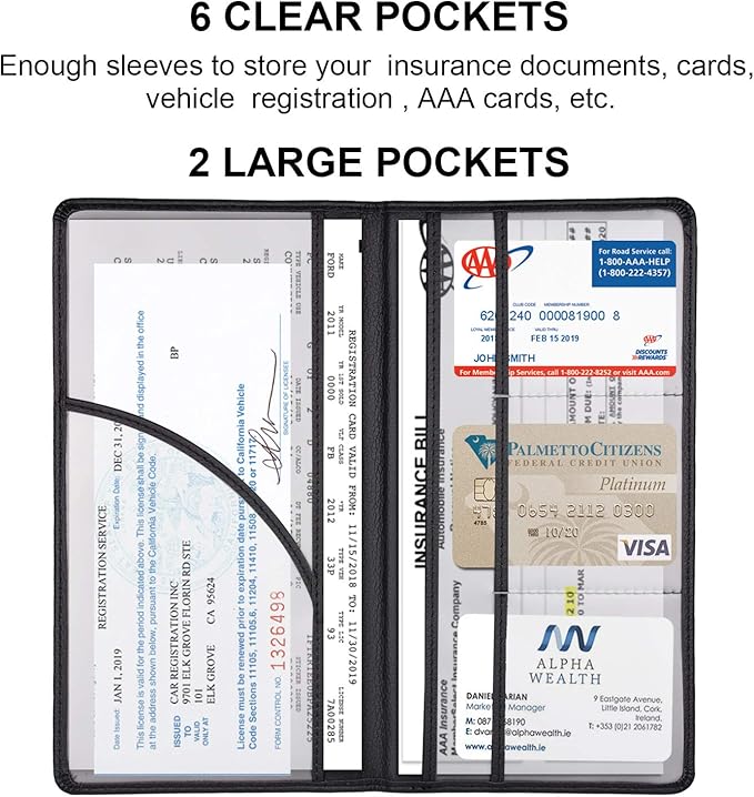 Cacturism Car Registration and Insurance Holder with Magnetic Shut, Vehicle Glove Box Car Organizer, Men Women Interior Car Accessories for Cards, Essential Document, Driver License, Black