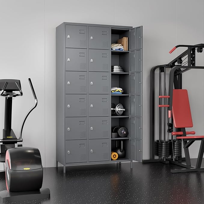 72" inch Employee Locker, Tall Metal Storage Locker with 18 Doors for Employees School Hospital Garage Gym Home Office with Hooks Requires Assembly (Dark Gray)