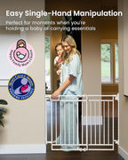 Grownsy Baby Gate for Stairs- No Bottom Bar, Adjustable Width 29.8” to 43.5” for Child and Pet, Dog Gate with Auto-Close & One-Hand Operation, Hardware-mounted Installation for Doorways and Indoor Use