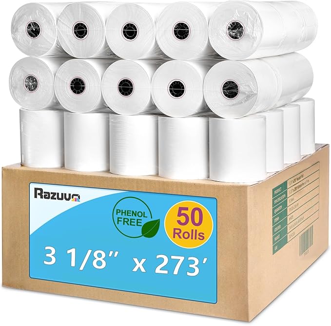 3 1/8 X 273 Thermal Receipt Paper Rolls- Fits All Pos Cash Registers, For Clover POS Cash Register Printers-Premium Quality German Paper- 50 Rolls