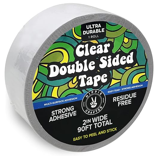 Clear Double-Sided Tape for Crafts, 2 Inch Wide Heavy-Duty Adhesive, Strong Sticky Thin Mounting Tape for Posters, Carpets, and Wall-Safe Use, 90ft x 2"