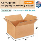 Small Moving & Shipping Boxes 8"L x 6"W x 4"H (25-Pack) - Extra Strength 200 lb vs Regular - Corrugated Boxes for Packaging Moving Stuff - Corrugated Box - Square Cardboard Box by IDL Packaging
