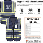 AYKRM 11 color High Vis Reflective Safety Vest for Women Men Security Pocket Zipper