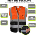 BeautyWill Custom Safety Vest Customized Logo Class 2 High Visibility Reflective Vest with Pockets Construction workwear