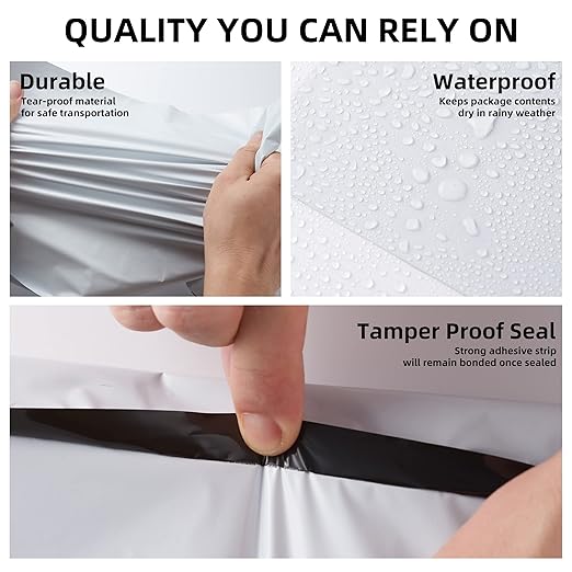 KKBESTPACK Poly Mailers Shipping Envelope Self Sealing Bags (12x15.5 100pc) (PM100), White