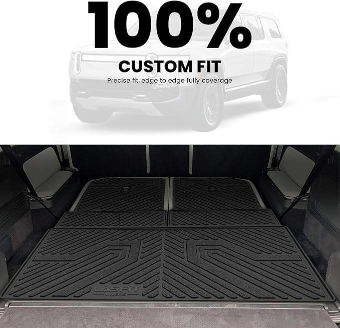 LASFIT Trunk Mat & Backrest Mats for Rivian R1S 2026 2025 2024 2023 2022, All Weather TPE Custom Fit Cargo Liner for R1S Cargo Mat, Black, Easy to Clean