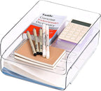 2 Pack Stackable Paper Tray, Acrylic File Organizer for Desk, Office Organizer and Storage for Desk Accessories, Notes, Books, File Paper, Document