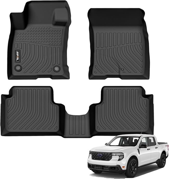 AIPOIL® Floor Mats for 2022-2025 2026 Ford Maverick (Not for Hybrid) Fits 1st & 2nd Row TPE All Weather Anti-Slip Floor Liners Full Set Custom Car Mats Accessories, Black