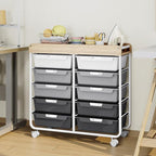 10 Drawers Rolling Cart with Wooden Tabletop, Utility Storage Cart with Wheels, Art Supply Craft Organizer on Wheel with Metal Frame & Handles for Home Office School,Grey