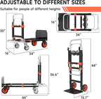 3-in-1 Heavy Duty Folding Hand Truck, 500LB Capacity Convertible Steel Dolly Cart with 360° Swivel Wheels & Telescopic Handle, Foldable Utility Wagon for Moving, Warehouse and Shopping