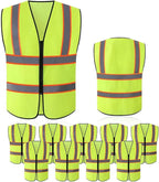 Tekware Safety Vest with High Reflective Strips, Pack of 10 Bright Neon Color Construction Protector with Zipper
