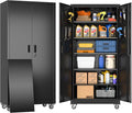 Garage Storage Cabinet with Wheels & Pegboard, Lockable Metal Storage Cabinet with Doors and 5 Adjustable Shelves for Garage Workshop Home, Assembly Required, Black, 71" H×34" W×18" D