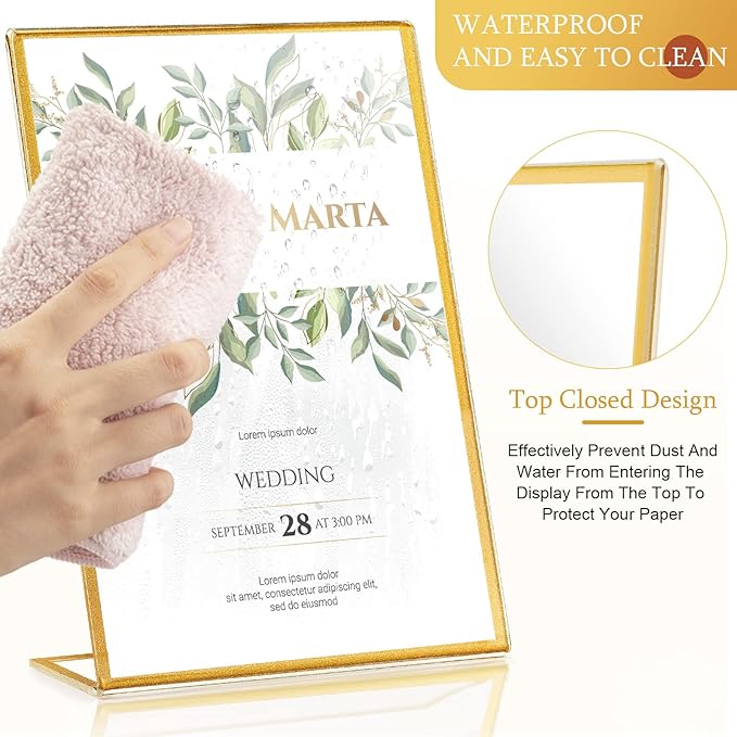 36 Pack Acrylic Sign Holder Gold Frame Table Numbers Slanted Back Menu Display Stand Clear Flyer Document Photo Display Holders Plastic Table Signs for Wedding Office(Vertical Style,4 x 6 Inch)
