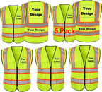 Safety Vest Customize Logo with 5 Pockets & Zipper Reflective High Visibility Vest Class 2 Outdoor Workwear