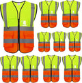 zojo High Visibility Safety Vests With Pockets, Pack of 10，Wholesale Reflective Vest for Outdoor Works, Cycling, Jogging, Walking,Sports - Fits for Men and Women (XL-Mix Yellow & Orange)