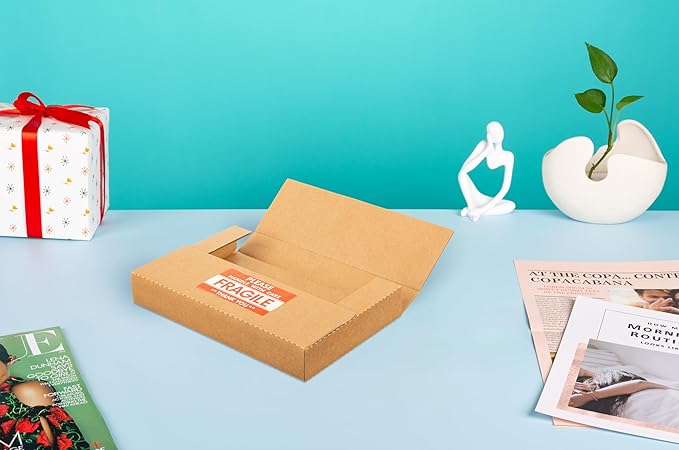 9x6x1.3 inch Corrugated Cardboard Boxes, Multi-Depth CD DVD Shipping Boxes with Fragile Stickers for Mailing, Storing, Packaging, Brown, 25 Pack