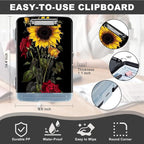 Clipboard with Storage,Heavy Duty Plastic Storage Clipboard with Low Profile Clip,Teacher Must Haves,Office Supplies,Sunflower Roses Flowers