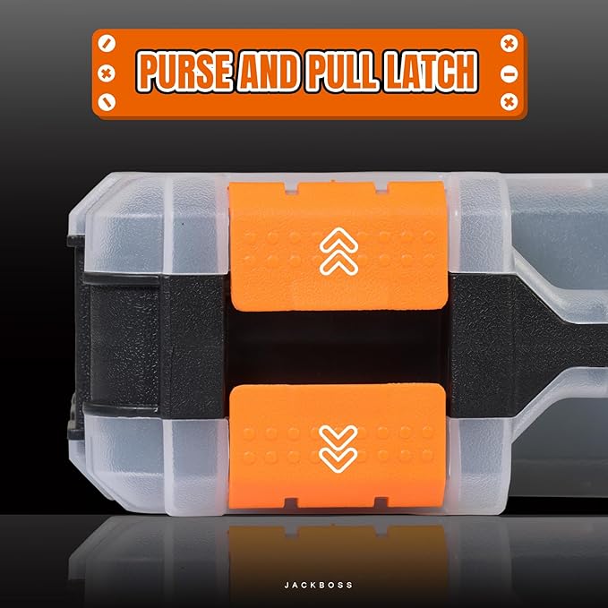 Tool Box with Transparent Lid, Double Side 34-Compartments Organizer Box with Removable Dividers for Hardware, Screws, Bolts, Nails, Beads, Jewelry and Fishing Accessories, Orange, 1 Pack