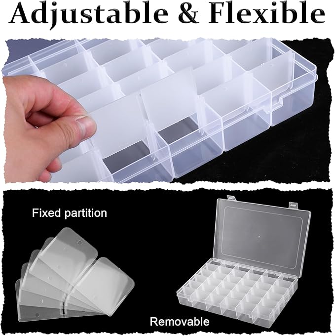 Dimeho 6 Pack Bead Organizer Box Plastic Clear Storage Containers 36 Grids Small Parts Organizer with Adjustable Dividers for Jewelry Craft Fishing Tackle Parts Storage Art DIY