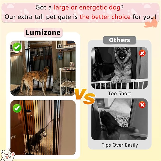 Lumizone Extra Tall Cat Gate 61.02" High Pressure Mounted Extra Wide 2025 New (17 Sizes) 1.37" Gap No Drilling Auto-Close One-Handed Operation Tall Pet Gate for Dogs(White, 61.02" H x 50.98"-55.11" W)