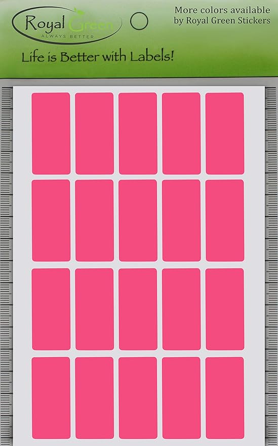 Royal Green Pink Rectangular Small tag Stickers 1.57inch x 0.75 inch - Colored File Folder Labels (40mm x 19) - 100 Pack