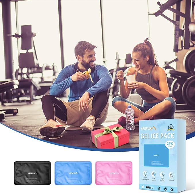 APEXUP Gel Ice Packs for Injuries Reusable, Flexible Double Sided Cold Packs for Injuries, Ice Pack for Knee, Shoulder, Back, Hip, Leg, Arm (Black, S, 2PK)