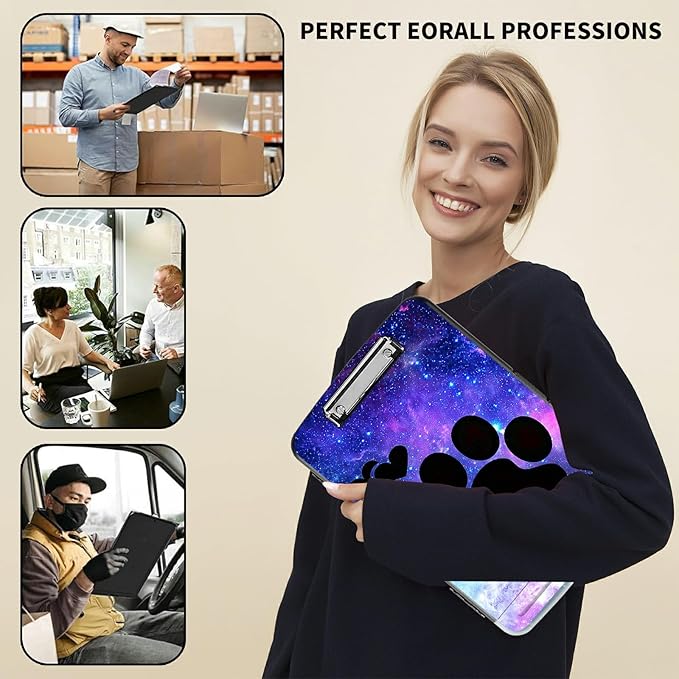 File Clipboard Storage with Pen Holder High Capacity Plastic Nursing Clipboards File Folder Storage Box Clipboard with Heavy Duty Clips for Teacher,Doctor,Offices-Dog Paw Print