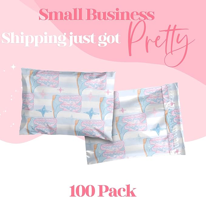 6x9 Designer Poly Mailer 100 Pack Heavy Duty Waterproof Self Seal Shipping Bags for Small Business Large Mailing Envelopes Bulk Tear Resistant Packaging Cowgirl Boots Western