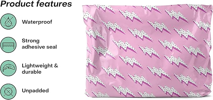 14x19 Poly Mailers – Lightning Bolt – Waterproof, Tear-Resistant Shipping Bags with Adhesive Seal – 100 Pack – Package Mint