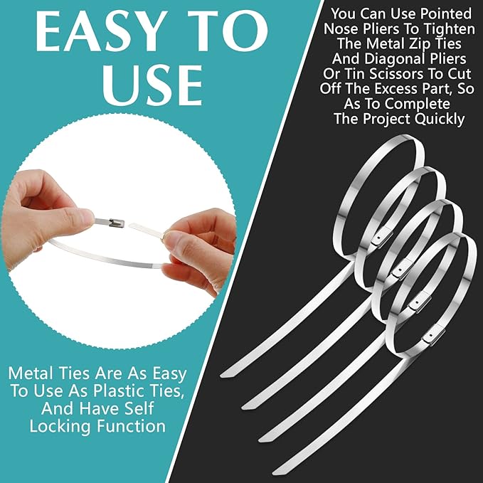 LEIFIDE 500 Pcs Metal Zip Ties 304 Stainless Steel Zip Ties Heavy Duty Self Locking 220 Pound Tensile Strength Cable Suitable for Exhaust Wrapping Fence Outdoor Workshop Canopy(5.9 Inch)