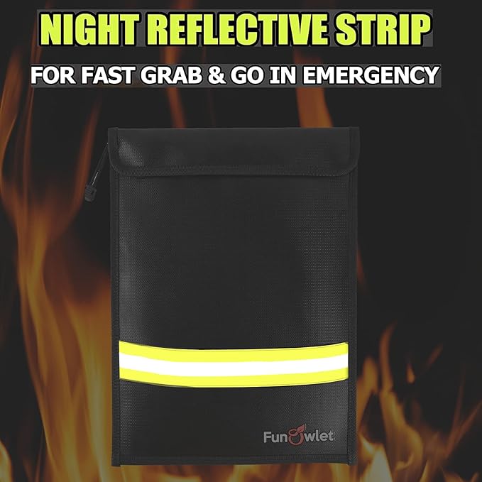 Fireproof Waterproof Money Document Bag - 15" x 11" Upgraded Zipper Bags, Fire & Water Resistant Storage Organizer Pouch for A4 A5 Documents Holder,File,Cash,Jewelry,Passport,Tablet (Black+Gray)