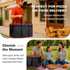 2PK Insulated Food Delivery Bag with Baseboard — Reusable Thermal Cooler Grocery Bags for Catering & Delivery, Pizza Carrier for Events, Large Capacity Bag Keeps Food Hot/Cold for Travel, Commercial