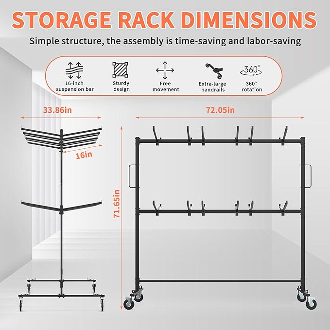 Folding Chair Rack for Storage,Folding Chair Cart 84 Chairs on Wheels Table Storage Cart 600 LBS Capacity Heavy Duty Steel Mobile Dolly Storage Rack with Dust Cover & Elastic Cords