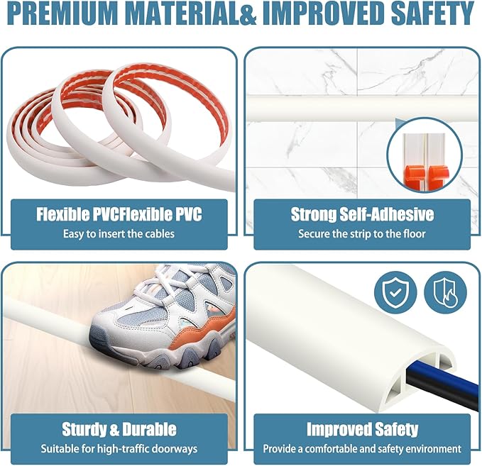 Floor Cord Covers for Wires 20FT Cable Hider Wire Cover Self Adhesive Cord Hider Floor for Offices, Homes, Workshops, Warehouses Cable Cavity 0.39" W x 0.27" H