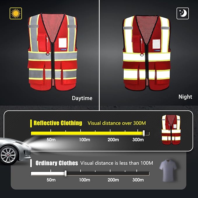 AYKRM 11 color High Vis Reflective Safety Vest for Women Men Security Pocket Zipper
