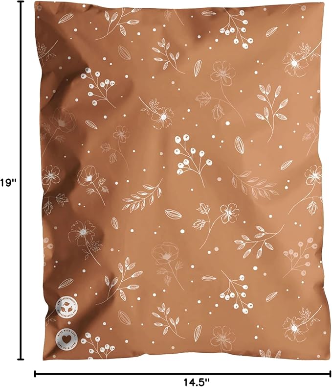 Poly Mailers 14.5x19-25 Pack Biodegradable Shipping Bags for Clothes and Large Items - Impack Self-Seal Waterproof Thick Mailing Envelope for Accessories & Clothing - Floral Chestnut