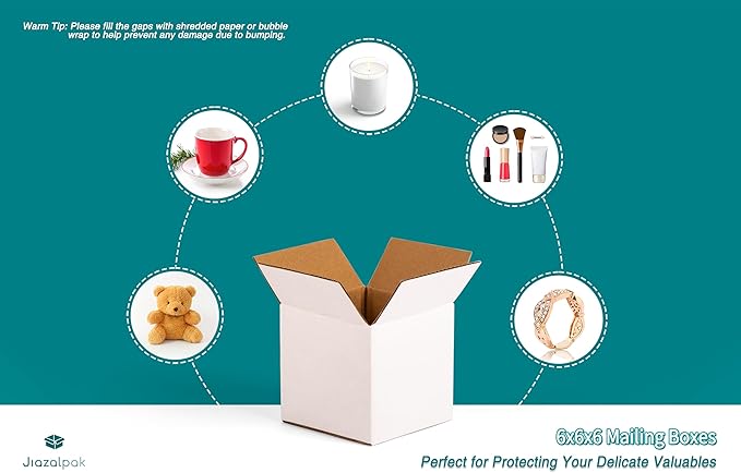 White 6x6x6 inches Shipping Boxes, Corrugated Cardboard 6x6 Box for Small Business Mailing, Packaging and Storing, 15 Pack