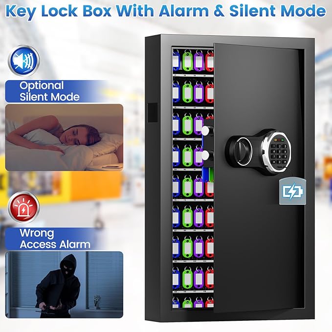 206 Keys Combination Lock Key Cabinet with Colorful Key Tags, Anti-Theft Key Lock Box with Side Drop Slot, Heavy Duty Key Organizer Wall Mount for Car Garage House Rental Office Business