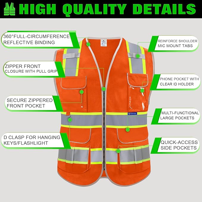 BeautyWill Custom Logo 10/20 Pack Safety Vest Class2 High Visibility Vest with Pockets Breathable Construction Vest Bulk