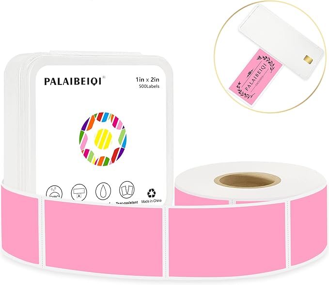1x2 Inch Thermal Labels,500PCS Rectangle Stickers,Waterproof Removable Blank Stickers for Address,Jars,Freezer Containers & Pantry Organization,Pink