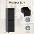 4 Drawer File Cabinet with Lock, Vertical Filing Cabinets for Home Office, Metal Storage Cabinets, Heavy Duty File Cabinet for Letter/Legal/A4/F4 Size Amssebly Required, Black