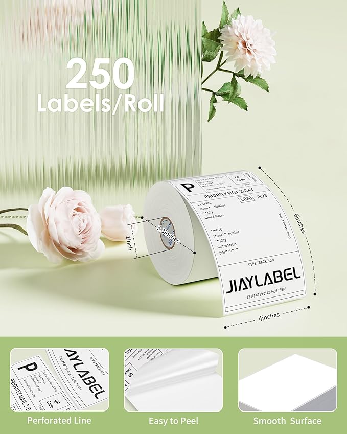 4x6 Thermal Mailing Labels for Direct Thermal Label Printer Shipping Sticker Paper for Address Postage, 250 Labels/Roll, 4 Rolls, Total 1000PCS