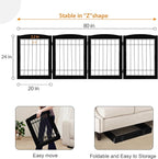 LZRS 4-Panel Extra-Wide Wooden Freestanding Dog Gate: Foldable Solid Wood and Steel Wire Chew Resistant Safety Barrier for Doorways, Stairs, and Large Open Spaces Indoor Use, Black