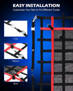 Orion Motor Tech Cargo Net for Pickup Truck Bed, 6'x4.8' Truck Bed Net for SUV ATV Oil Rig Cargo Rack, Heavy Duty Pickup Cargo Net Safety Mesh Net with S-Hook Straps Tie Down Strap Bungee Cord
