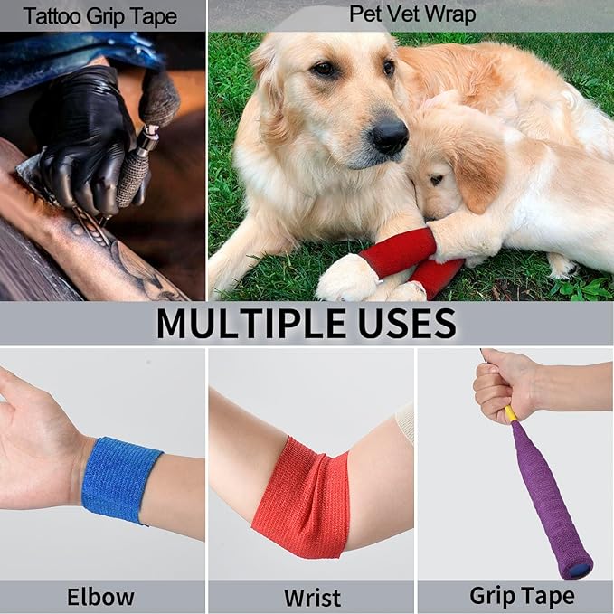 24 Pack Self Adherent Cohesive Wrap Bandages Non Woven Cohesive Bandage Elastic Self Adhesive Bandage Wrap Sports Athletic Tape First Aid Tape for Wrist Ankle Pet Vet Wrap Grip Cover 2 inch (Pink)
